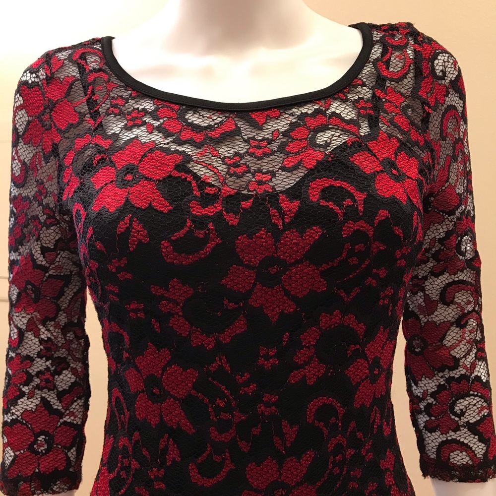 Almost Famous Lace Mini Dress Size Medium Junior Black Red Romantic Vamp Goth - Picture 5 of 15